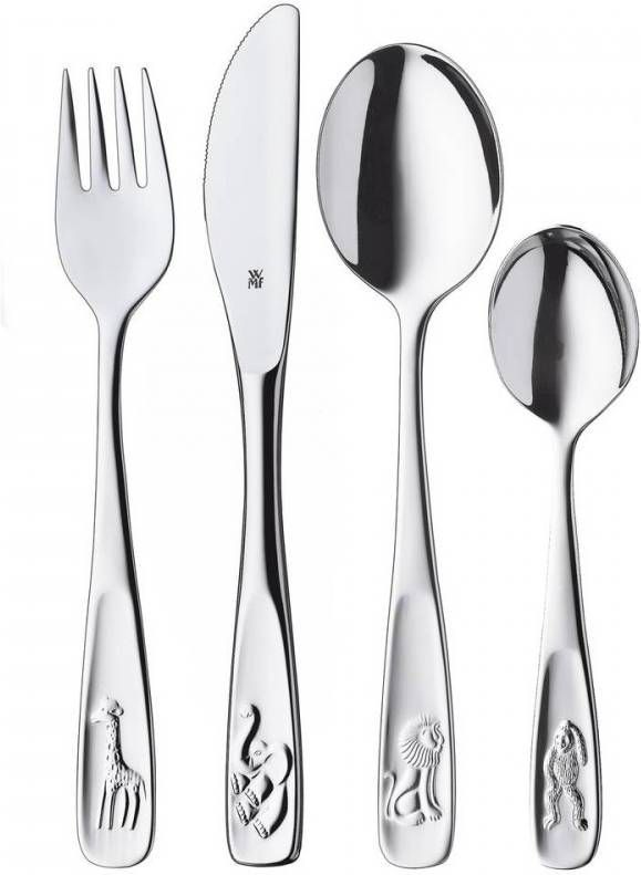 WMF Kinderbestek Dieren Kindermes met lichte golfsnede(set, 4 delig )